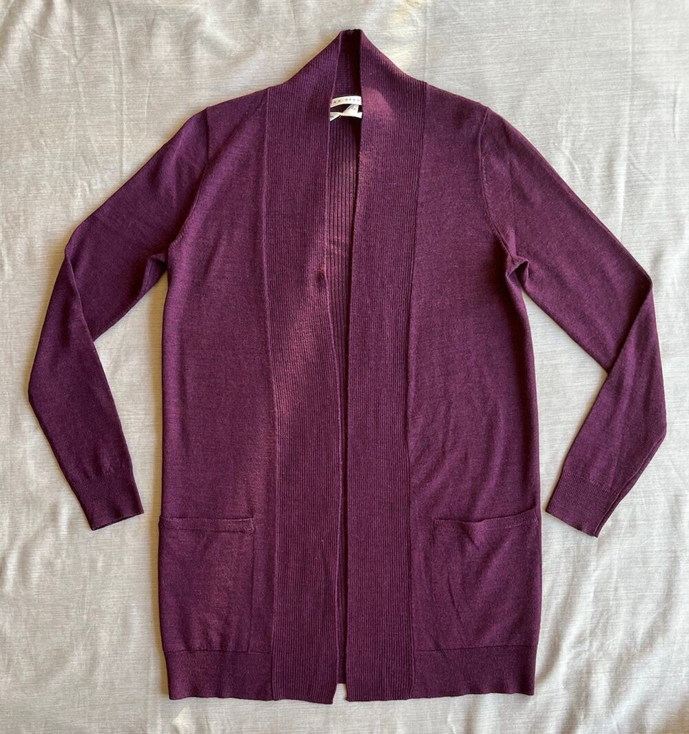 Max Studio Women S 100% Extrafine Merino Wool Long Cardigan Burgundy Open Front